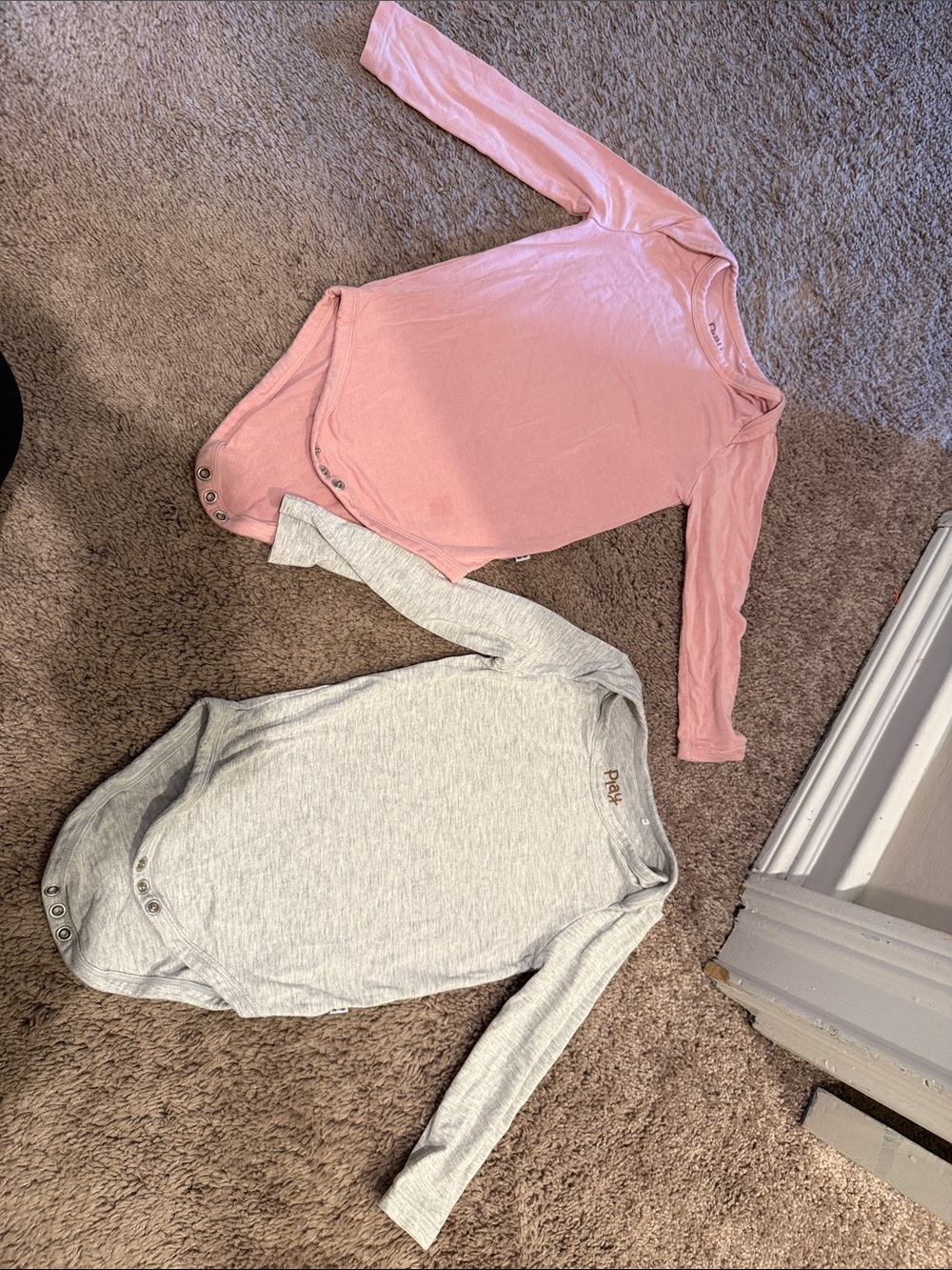 Little Sleepies Pink & Light Gray Long Sleeve Bodysuits Set